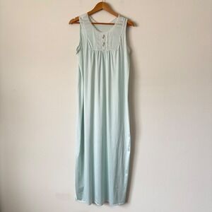 Vintage Traditional Night Gown M Embroidered Lace Trim Sleeveless Maxi Floral